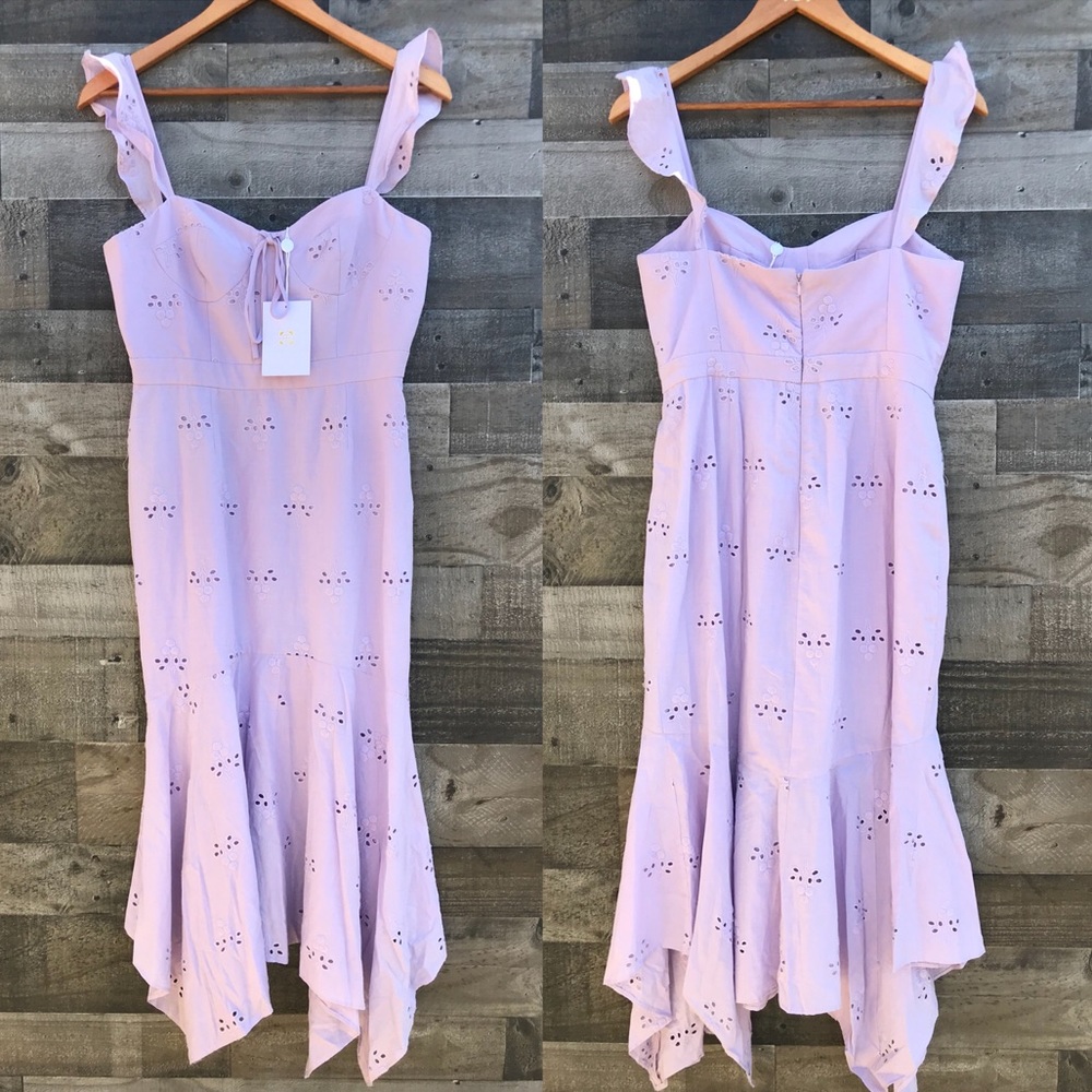 NWT WAYF Lavender Purple Asymmetrical Midi Dress - Picture 2 of 8